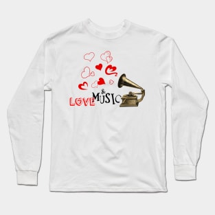 Music & Love, Retro Style Illustration Long Sleeve T-Shirt